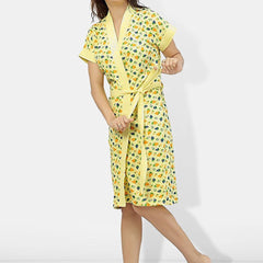 Be You Women Printed Cotton Anti-bacterial Super Soft Bath Robe With Belt
