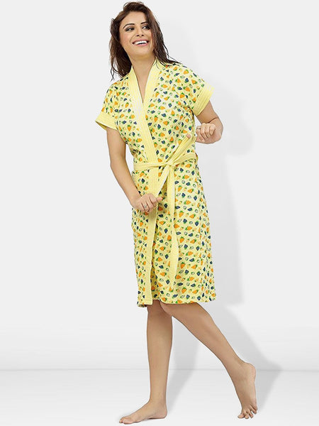 Be You Women Printed Cotton Anti-bacterial Super Soft Bath Robe With Belt