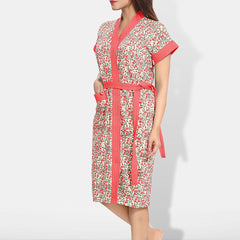 Be You Women Printed Cotton Anti-bacterial Super Soft Bath Robe With Belt