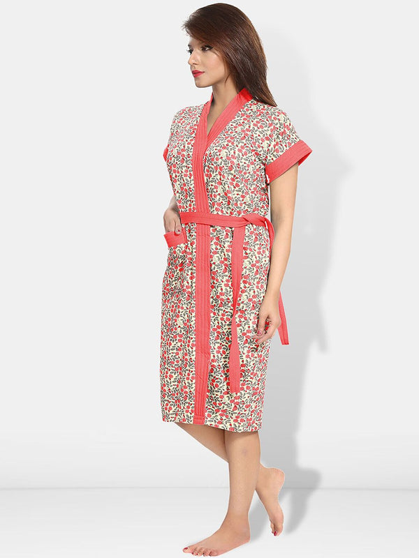 Be You Women Printed Cotton Anti-bacterial Super Soft Bath Robe With Belt