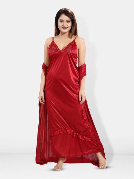 Be You 6 Pieces Satin Maxi Nightdress