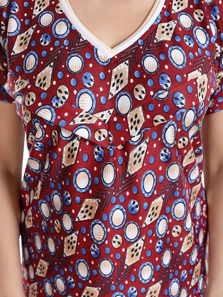 Be You Geometric Printed Maternity Satin Maxi Nightdress
