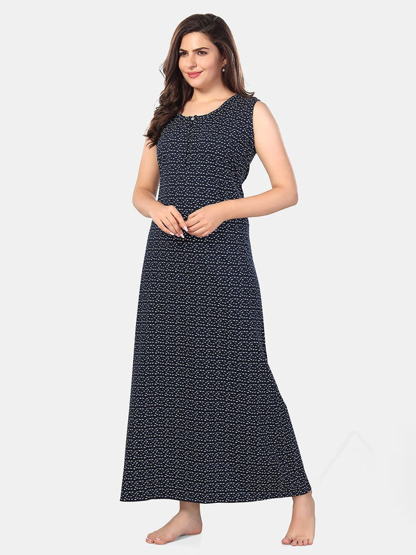 Be You Abstract Printed Sleeveless Maxi Nightdress
