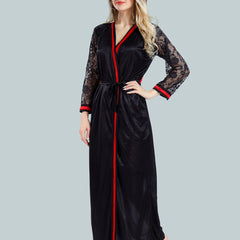 Be You V-Neck Lace Up Details Satin Baby Dolls With Robe