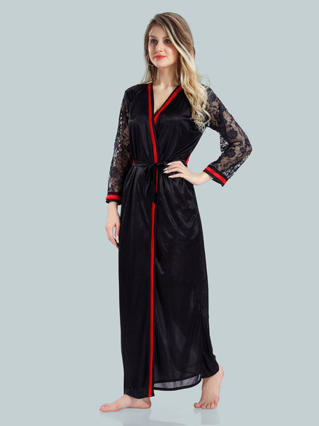 Be You V-Neck Lace Up Details Satin Baby Dolls With Robe