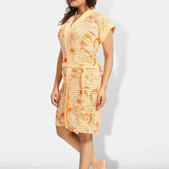 Be You Peach Typography Cotton Drawstring Knee Length Bath Robe