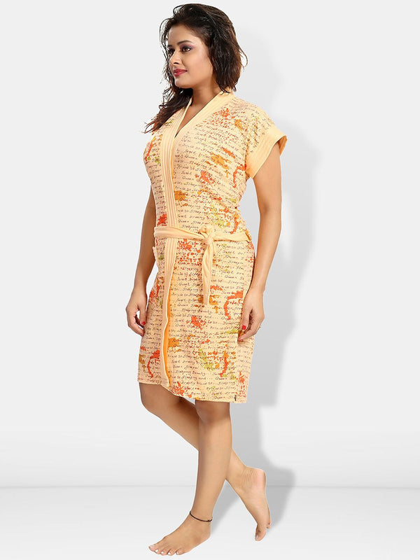 Be You Peach Typography Cotton Drawstring Knee Length Bath Robe