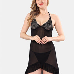 Be You Halter Neck Net Baby Doll With Briefs