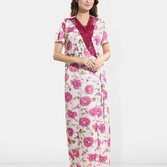 Be You Floral Printed Short Sleeves Satin Maxi Robe