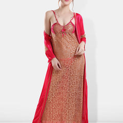 Be You Self Designed Shoulder Straps Satin Maxi Nightdress With Robe