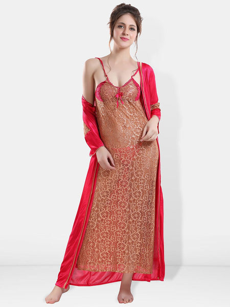 Be You Self Designed Shoulder Straps Satin Maxi Nightdress With Robe