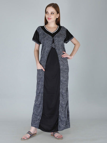 Be You Women Printed Satin Maxi Nightdress