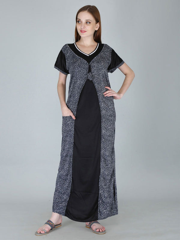 Be You Women Printed Satin Maxi Nightdress