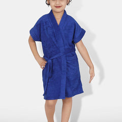 Be You Blue Solid Cotton Drawstring Knee Length Bath Robe