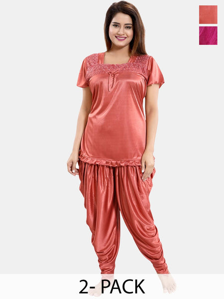 Be You Pack Of 2 Short Sleeves Satin Top & Patiyala