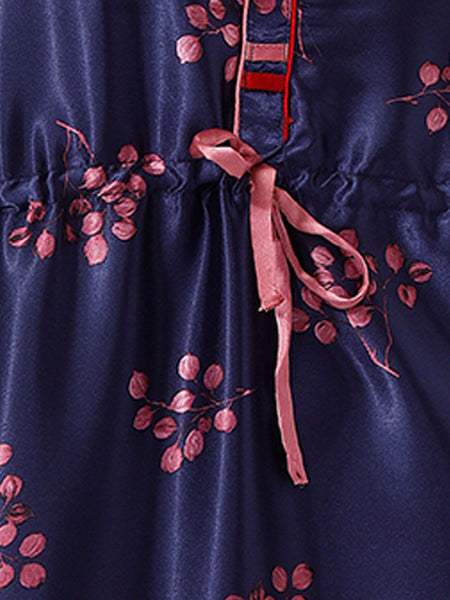 Be You Navy Blue Printed Maxi Kaftan Nightdress