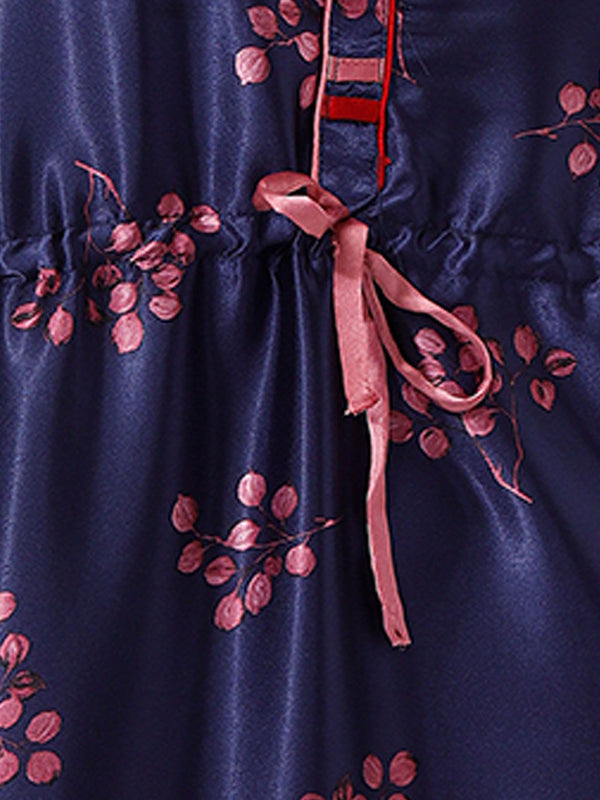 Be You Navy Blue Printed Maxi Kaftan Nightdress
