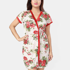 Be You Women Floral Printed Satin Robe & Lingerie Set Nightdress