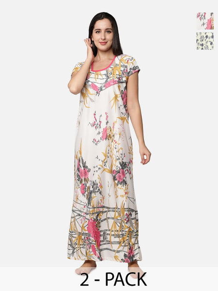 Be You Women Pack Of 2 Printed Maxi Nightdress