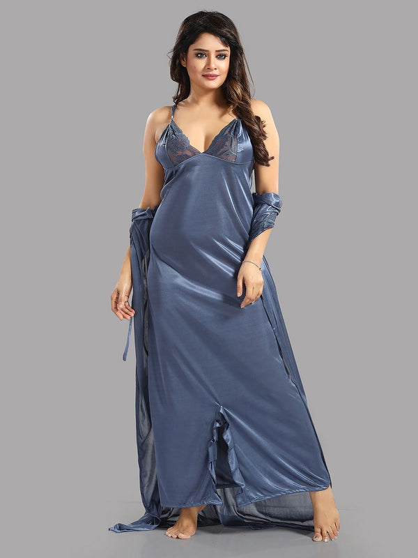 Be You Blue Satin Maxi Shoulder Straps Nightdress