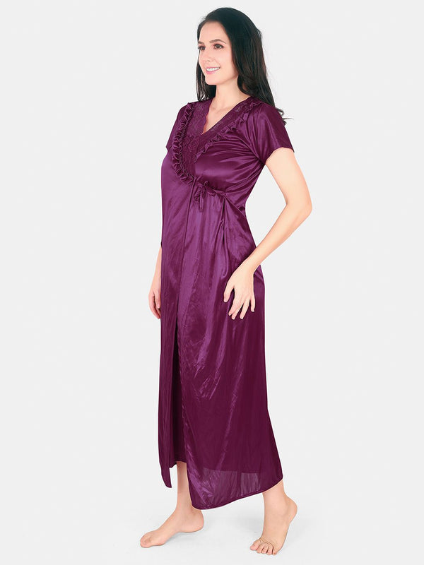 Be You Floral Lace Shoulder Straps Satin Maxi Nightdress With Robe