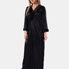 Be You Square Neck Lace Up Details Satin Maxi Nightdress With Robe