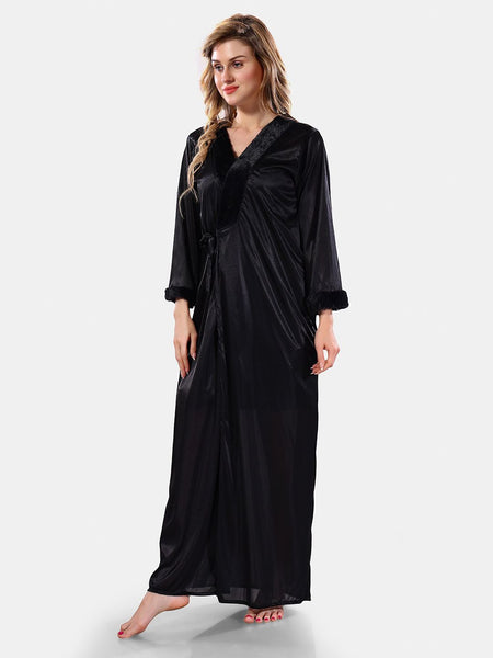 Be You Square Neck Lace Up Details Satin Maxi Nightdress With Robe