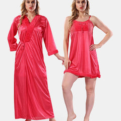 Be You Square Neck Lace Up Details Satin Maxi Nightdress With Robe