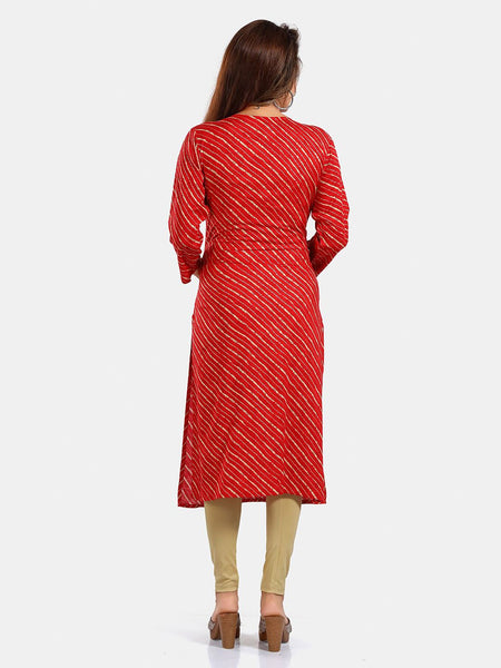 Be You Leheriya Printed Round Neck Maternity Straight Kurta