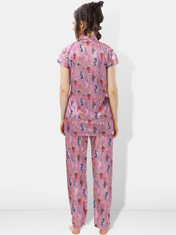 Be You Printed Satin Shirt With Pyjamas