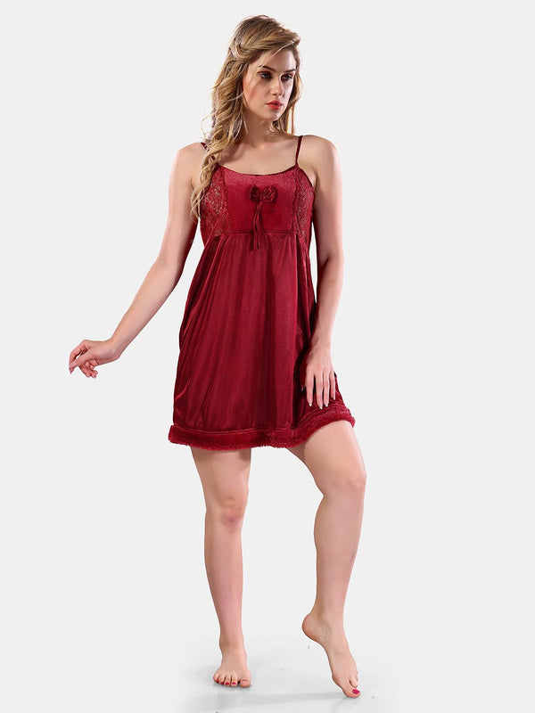 Be You Square Neck Lace Up Details Satin Nightdress With Robe