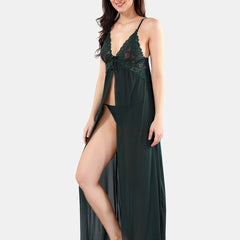 Be You Net Self Design Baby Doll Dress With Thong