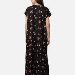 Be You Black Floral Printed Maxi Nightdress