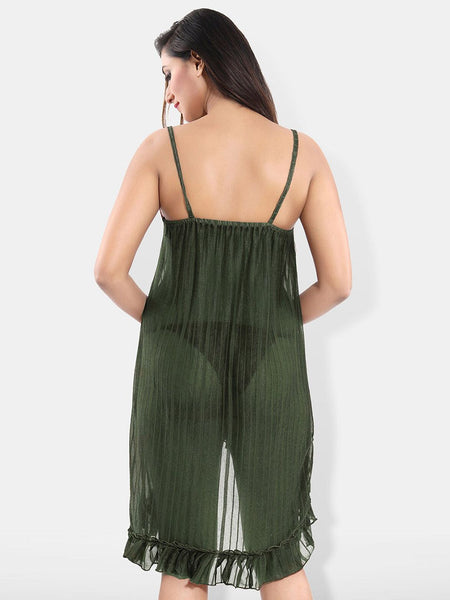 Be You Shoulder Straps Sleeveless Net High-Low Baby Doll With Brief