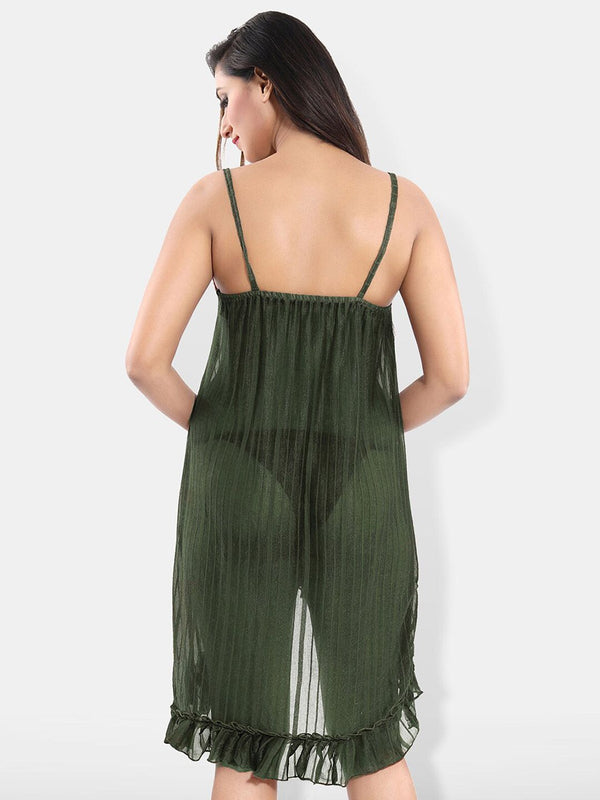 Be You Shoulder Straps Sleeveless Net High-Low Baby Doll With Brief