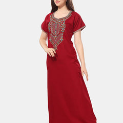 Be You Ethnic Motifs Embroidered Maxi Nightdress