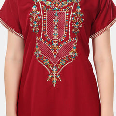 Be You Ethnic Motifs Embroidered Maxi Nightdress