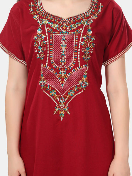 Be You Ethnic Motifs Embroidered Maxi Nightdress