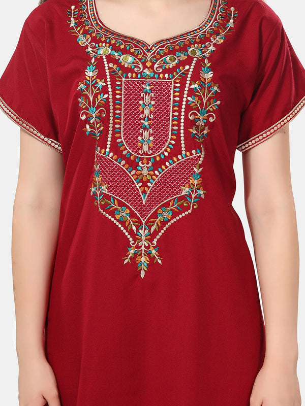 Be You Ethnic Motifs Embroidered Maxi Nightdress