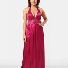 Be You Women Satin Halter Neck Maxi Nightdress