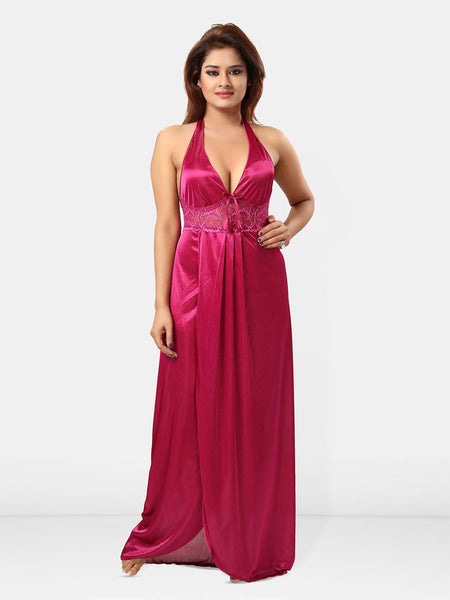 Be You Women Satin Halter Neck Maxi Nightdress