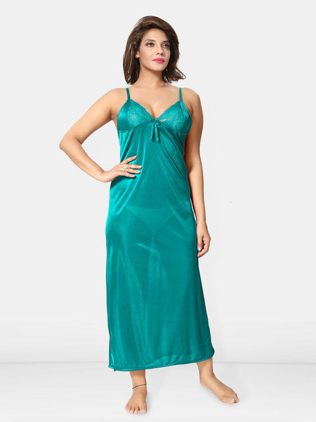 Be You Solid Satin Maxi Nightdress With Robe