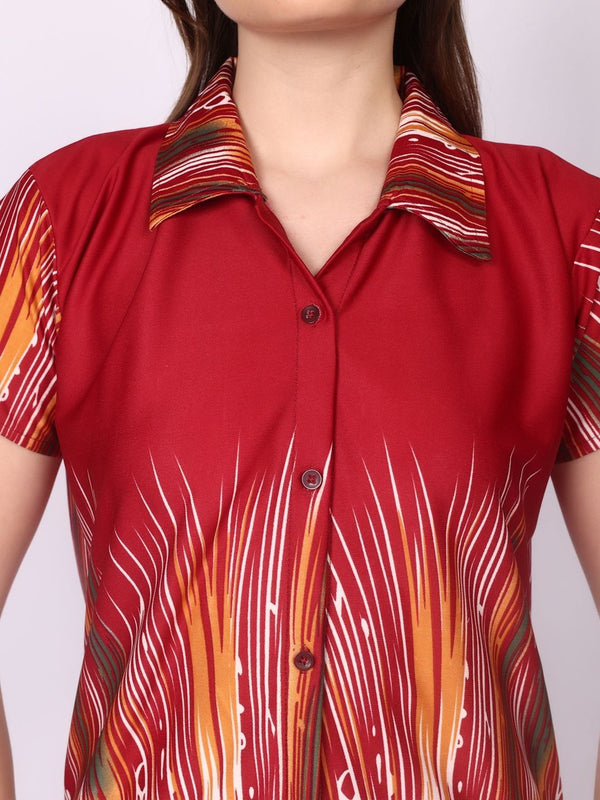 Be You Women Maroon Printed Satin Night suit