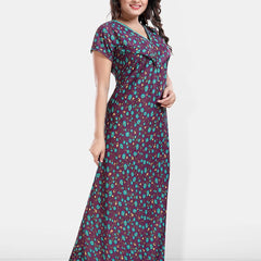 Be You Printed Satin V-Neck Maternity Maxi Nightdress