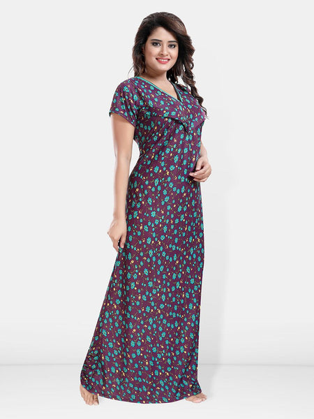 Be You Printed Satin V-Neck Maternity Maxi Nightdress