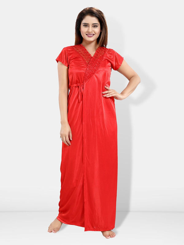 Be You Pack Of 6 Satin Maxi Wrap Nightdress With Lingerie Set