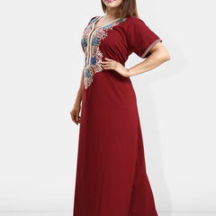 Be You Ethnic Motifs Embroidered Maxi Nightdress