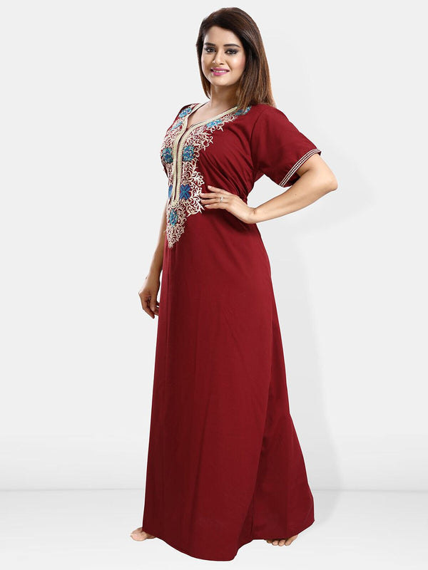 Be You Ethnic Motifs Embroidered Maxi Nightdress