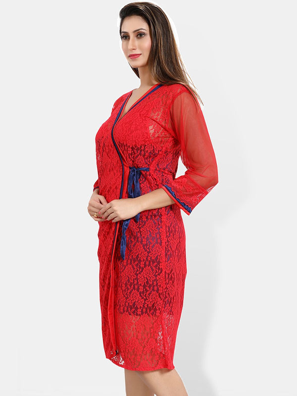 Be You Floral Lace Shoulder Straps Satin Nightdress With Robe