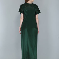 Be You Women Green Solid Satin Maxi Nightdress With Robe